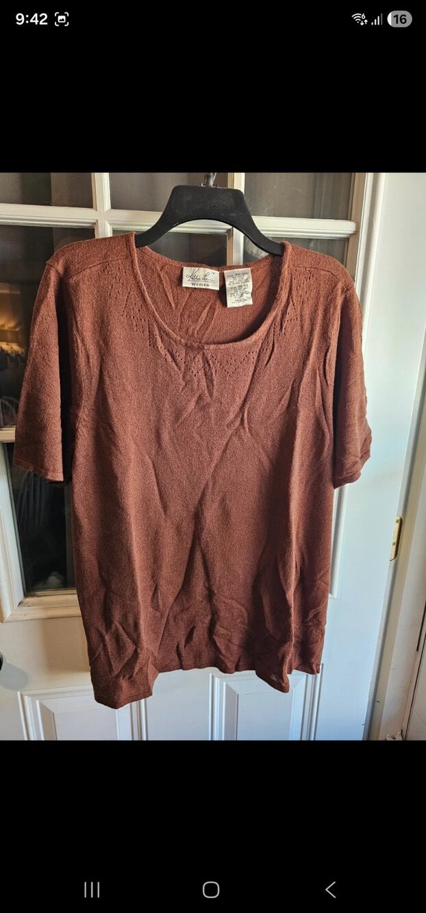 Vintage Y2K Kathie Lee Rust Brown Short Sleeve Top Womens 18W 20W
